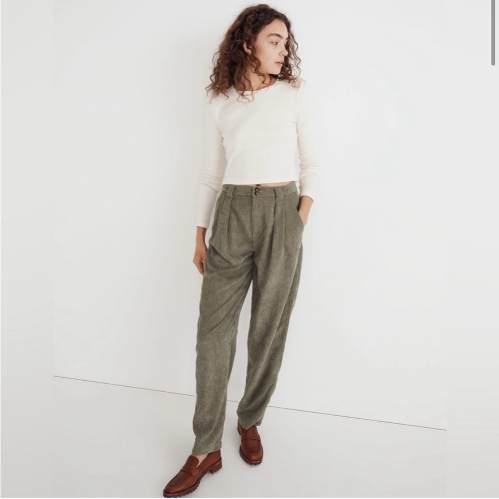 Madewell Corduroy High Rise Tapered Pants Trousers Distant Surplus Olive Green 2